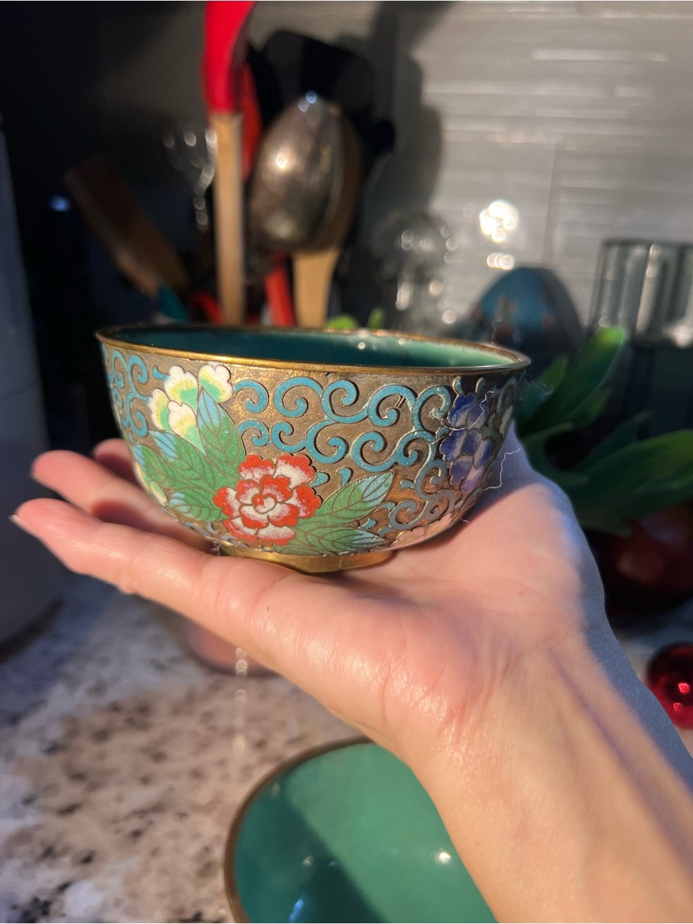 Set of 3 Amazing & Rare Floral Cloisonné Bowls, expect some imperfections - Picture 5 of 16